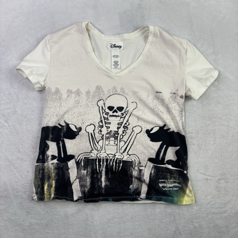 DIsney The Skeleton Dance Silly Symphony White SS V-Neck Shirt Women's Medium